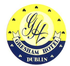 Item #01-0122 Baggage label for Gresham Hotel. Gresham Hotel.
