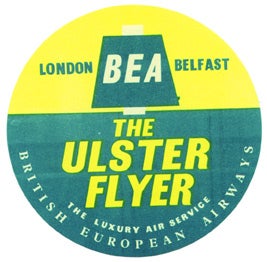 Item #01-0137 Baggage label for BEA, British European Airways. British European Airways.