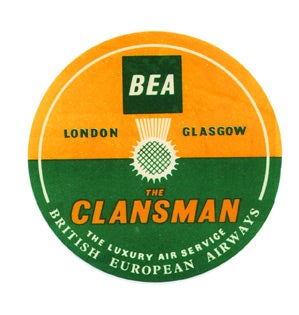 Item #01-0138 Baggage label for BEA, British European Airways. British European Airways