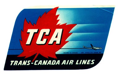 Item #01-0140 Baggage label for TCA Trans-Canada Air Lines. TCA.