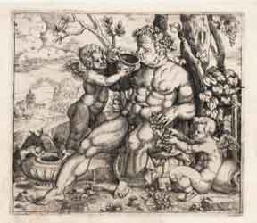 Item #01-0857 Bacchus Seated. Drinking from a cup presented by a putto. Giulio. or School of...
