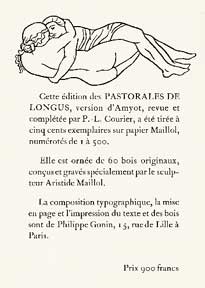 Item #01-1325 Prospectus for Pastorales de Longus. Aristide Maillol