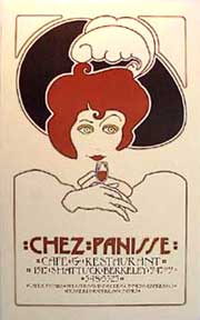 Item #02-0322 Chez Panisse 1st Birthday. Red Haired Lady. David Lance Goines.