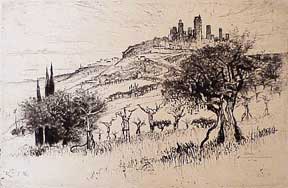 Item #02-0394 Towers of San Gimignano. Joseph Pennell