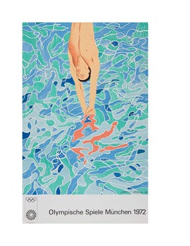 Item #02-0400 The Diver = [Der Kopfsprung]. Original Lithograph Poster. David Hockney