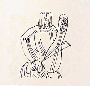 Item #02-0460 Old Man Playing Crowth, from the Hallelujah Miniatures No. 2 Suite without Calligraphy. Ben Shahn.