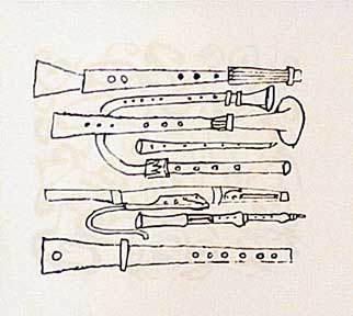 Item #02-0468 Wind Instruments, from the Hallelujah Miniatures No. 2 Suite without Calligraphy. Ben Shahn.