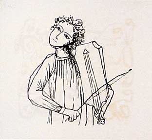 Item #02-0471 Small Boy Playing “Violin” (Rebec), from the Hallelujah Miniatures No. 2 Suite without Calligraphy. Ben Shahn.