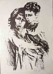 Item #02-0831 Girl Holding Boy. (boy on right). Moshe Gat