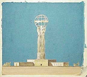 Item #03-0055 Monument to Democracy. Statue of Liberty in the Pacific. Design for Project at San Pedro, Port of Los Angeles. Millard Sheets.