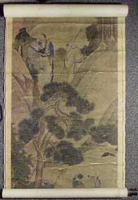 Item #03-0192 Figures on a landscaped mountain with animal. Chinese Master