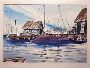 Item #03-0196 Dock with Sailboats. Bigler.