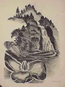 Item #03-0414 Tropical Landscape with Waterfall. H. Connell