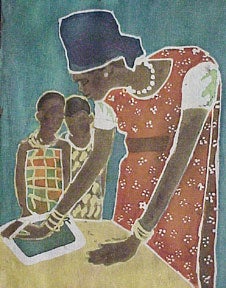 Item #04-0979 African woman instructing childen. Yvonne Browne