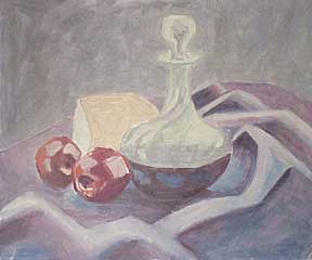 Item #04-0980 Still life with decanter and apples. Anonymous