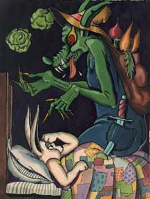 Item #04-1168 Green Monster with Sleepy Rabbit. Alexis Pencovic