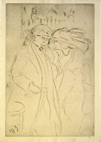 Item #04-1263 Le Chauffeur = [Man in driving attire smoking a pipe, with fashionably dressed...