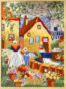 Item #04-1439 Dutch scene with maidens, windmill and flowers. Needlepoint Artist