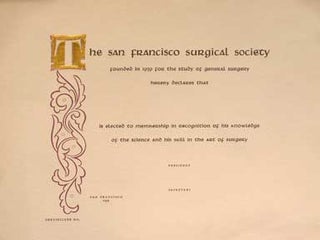 Item #04-1710 Blank Membership Certificate. Grabhorn Press, San Francisco Surgical Society