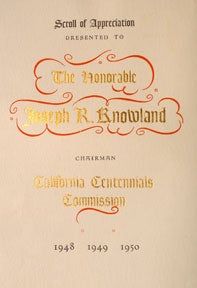 Item #04-1712 Sample Scroll of Appreciation to Joseph R. Knowland. California Centennials Commission