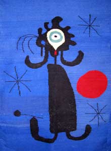 Item #05-0035 Figure in a blue background with setting sun. Joan Miró, in the style of