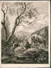 Item #05-0046 Farm Animals above a Village. Anton after J. de Rosa Balzer