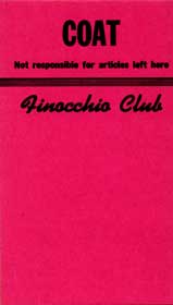 Item #05-1630 Coat check card for the late Finocchio Club, San Francisco, California. Finocchio Club