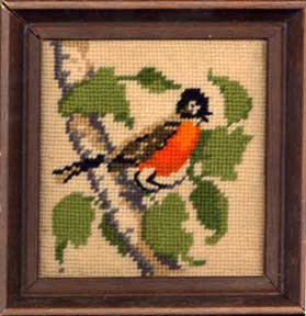Item #05-2266 Needlepoint of an American Robin. Gloria Kennedy
