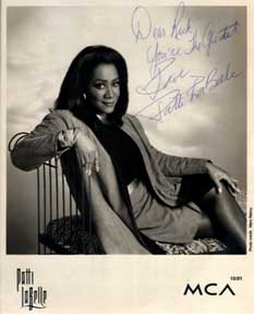 Item #05-2322 Autographed black and white publicity photograph of chanteuse Patti LaBelle. Marc...