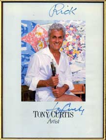Item #05-2329 Autographed color publicity photograph of Tony Curtis, Artist. Tony Curtis