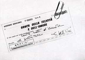 Item #05-2355 Image of a receipt for "cento notte d'amore" from the Banca della Felicità & dell'Amore. Gianni Bertini.
