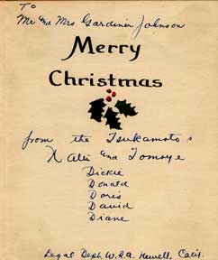 Tsukomoto, Hallie and Tomoye - Christmas Card to Mr. & Mrs. Gardiner Johnson