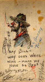 Item #07-0025 Colored pencil sketch of a cowboy wine drinker smoking cigar. California Artist