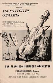 San Francisco Symphony Orchestra - Young People's Concerts Programme for December 5, 1950 at Berkeley High School Community Theater, Pierre Monteux, Conductor