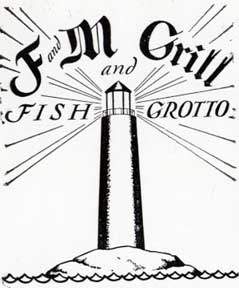 Item #07-0258 F and M Grill and Fish Grotto [with a lighthouse]. Letterpress Metal Cut Artist