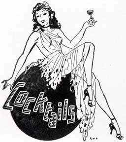 Item #07-0259 Cocktails. [Glamorous girl holding a cocktail]. Letterpress Metal Cut Artist