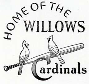 Item #07-0261 Home of the Willows Cardinals. [Baseball team, Willows, California]. Letterpress Metal Cut Artist.