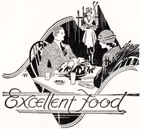 Item #07-0274 Excellent Food. [Waitress serving a couple in 1920s garb]. Letterpress Metal Cut...