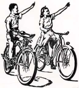 Item #07-0277 Young Bicycle Riders Waving. Letterpress Metal Cut Artist