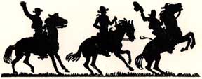 Item #07-0335 Cowboys on horseback in silhouette. Letterpress Metal Cut Artist