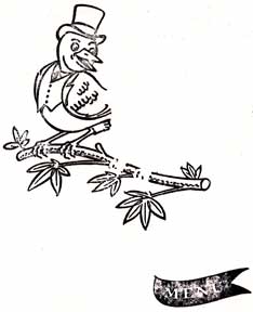 Item #07-0340 Menu. [Bird in top hat on tree branch.]. Letterpress Metal Cut Artist