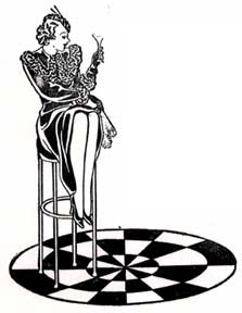 Item #07-0345 Art deco girl with drink on stool. Letterpress Metal Cut Artist.