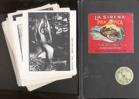 Item #07-0476 Personal notebook, two postcards, and a stack of reproductions of the...