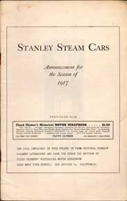 Item #07-0481 Stanley Steam Cars: Announcement for the Season of 1917. Stanley Motor Carriage Co.