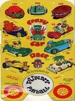 Item #07-0532 Punny Pinball Crazy Car Race insert. Steven Manufacturing Co