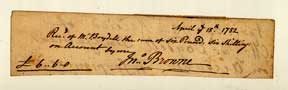 Item #07-0557 Autograph receipts to the publisher John Boydell from the engraver John Browne,...