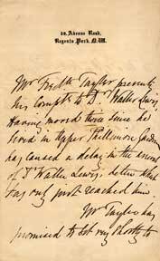 Item #07-0560 AL to Dr. Waller Lewin on behalf of Frederick Taylor (painter, active 1830-1889)....