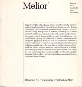 Item #07-0801 Melior. D. Stempel AG Typefoundry