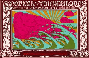 Item #07-0818 Postcard reproduction of psychedelic poster for a Santana and Youngbloods concert. Lee Conklin.