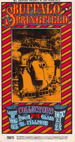 Item #07-0819 Postcard reproduction of psychedelic poster for a Buffalo Springfield concert. Bill Graham.